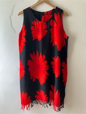 INGEAR Red Floral Sleeveless Fringe Dress